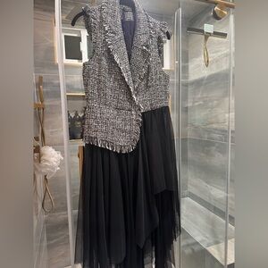 Riva Chic Black and White Tweed Vest with Black Tulle Skirt